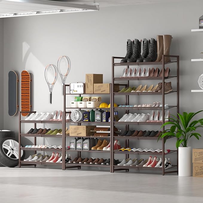 Metal Shoe Rack for Closet,entryway, 4-Tier Shoe Organizer, Adjustable Flat or Angled Shelves, Holds up to 20 Pairs Shoes
