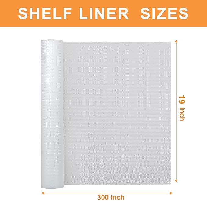 FLPMIX Shelf Liners for Kitchen Cabinets: Clear Waterproof Under Sink Mat 19" x 300" - Translucent Non-Adhesive Large Drawer Liner for Pantry Shelves Cupboard