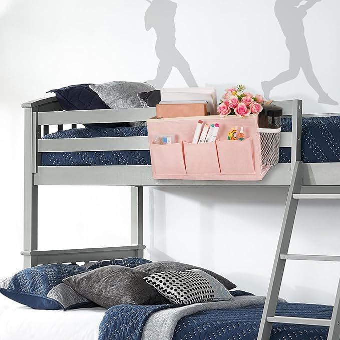 Bedside Storage Caddy/Bedside Hanging Storage Bag for Headboards Bunk Beds Dorm Rooms Book Phone Magazine Holder (New Pink)
