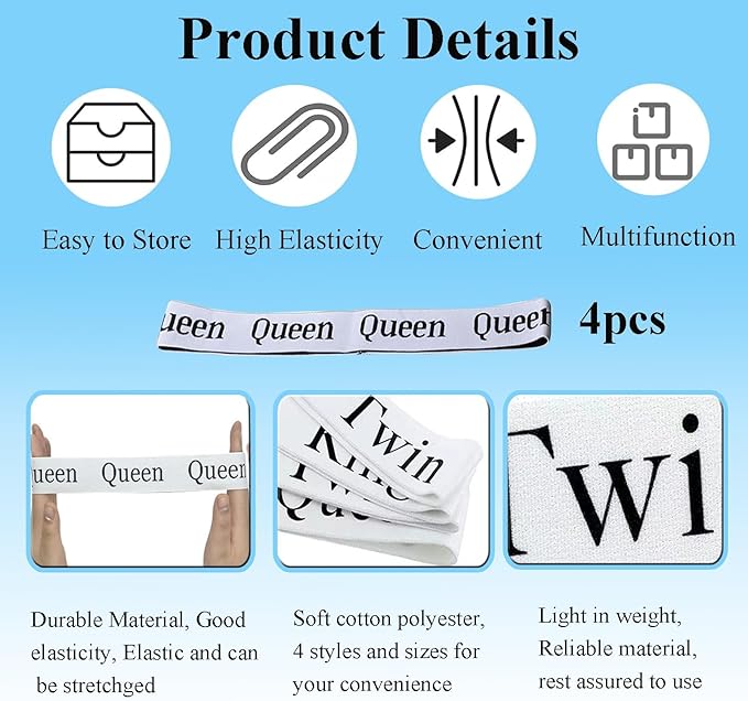 8Pcs Bed Sheet Organizer Bands, Sheet Organizers Closet Organization, Sheet Keepers Elastic Sheet Storage Sheet Sets for Organizing, Linen Labels Bedding Storage Bedroom (Queen 8Pcs)