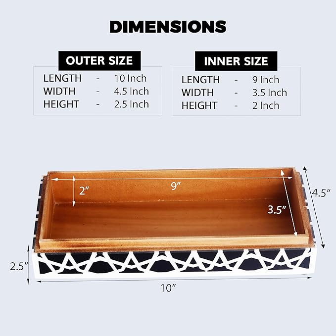 Handicrafts Home Decorative Storage Box with Lid– Black and White Box, Coffee Table Remote Control Organizer, Geometric Keepsake Box for Living Room, Shelf & Hallway Decor – Moroccan Zellij 10x4.5x2.5
