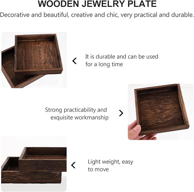 DOITOOL Wooden Jewelry Tray Solid Wood Vanity Organizer Small Retro Jewelry Holder Tray for Desktop Storage and Decorative Use