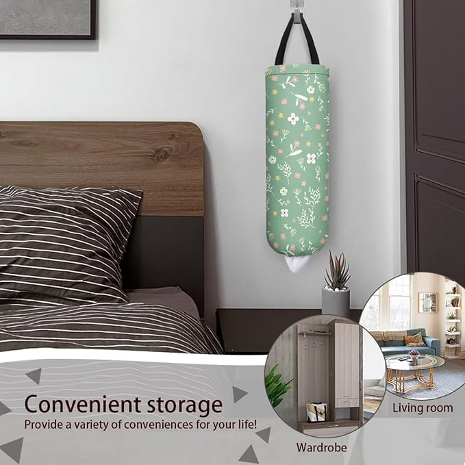 Aesthetic Floral Plastic Bag Holders Wall Mount Hanging Shopping Trash Bag Storage Organizer Grocery Bags 2PCS Hanging Plastic Bag Pouch