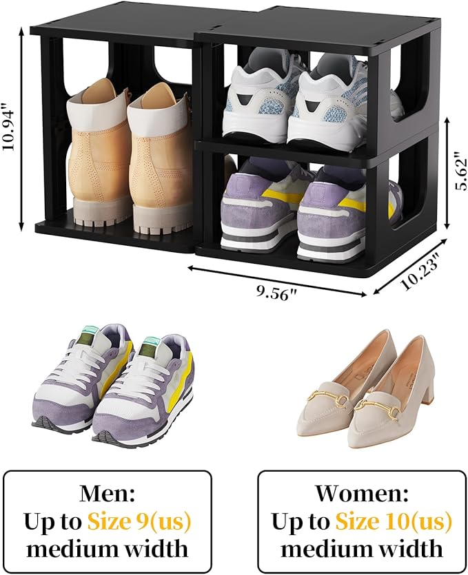 HAIXIN Shoe Organizer Rack for Small Spaces 5 Tier Plastic Vertical Narrow Shelves for Closet Black Shoe Holder, Stand for Entryway Storage Boots Organizer Stackable Cabinet (Pack of 2)