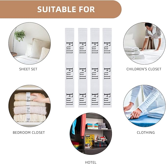 4PCS Bed Sheet Organizer Bands, Storage Labels and Sheet Keepers for Linen Closet - Elastic Bedding Straps for Foldable Bedsheet, Pillow Case, Duvet (Full)