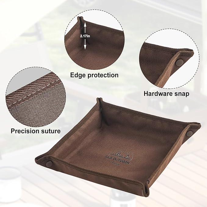 Portable Collapsible Canvas Storage Tray, 12x12 Inch, Multi-Functional Organizer for Home, Travel, Camping, Vanity, Kitchen, Outdoor Picnics (Brown)