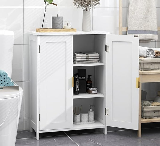 TaoHFE White Bathroom Storage Cabinet,Bathroom Cabinets Freestanding with 2 Doors,Towel Cabinet for Bathrooms,Restroom Cabinets,Small Storage Cabinet for Office,Restaurant,Living Room