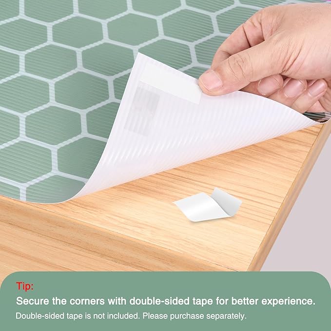 Glotoch Premium Non Slip Shelf Liner, 12” X 20 FT Drawer Liner Non Adhesive, Waterproof Shelf Liners for Kitchen Cabinets, Drawer, Fridge, Wire Shelving, Pantry, Bathroom-, Heavy Duty, Green Geometric