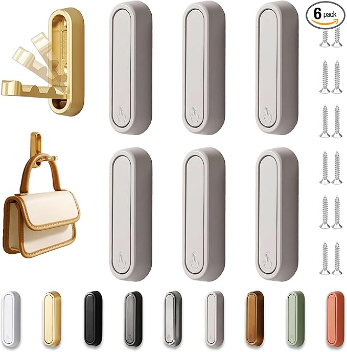 6PCS Folding Wall Hooks, Foldable Coat Hooks Heavy Duty Foldable Hook Bathroom Towel Hooks Robe Hooks Wall Mounted for Bathroom, Closet, Entryway, Pool, and Kitchen (Round-Light Gray)