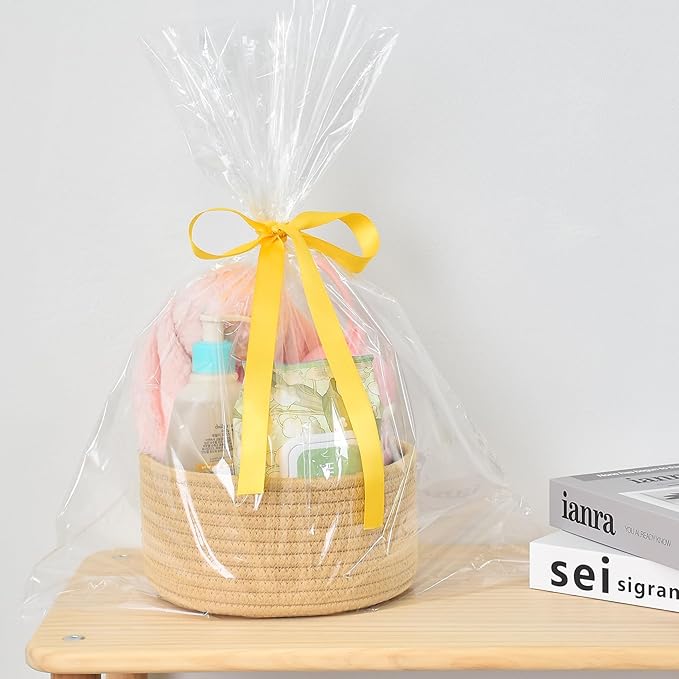 ABenkle Small Woven Basket, Empty Tiny Shallow Storage Basket, Mini Cotton Rope Baskets, Round Decorative Hamper, Basket Storage Bins for Toys, Spa, Socks, Nursery, Living Room