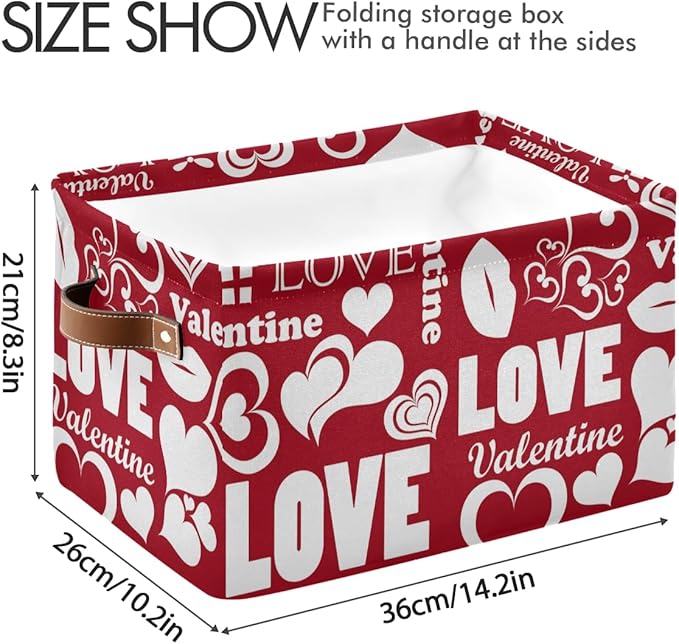 Love Lips Large Foldable Storage Basket,Valentine Pattern Storage Bin Fabric Collapsible Organizer Bag with Handles 15x11x9.5 inch