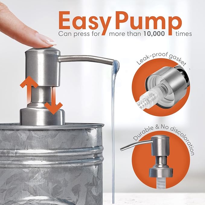 Autumn Alley Galvanized Farmhouse Soap Dispenser Kitchen - Rustic Soap Dispenser for Bathroom - Stainless Steel Pump for Hand Wash, Sanitizer, Lotion, Rustic Bathroom Accessories,17.5 oz, Grey