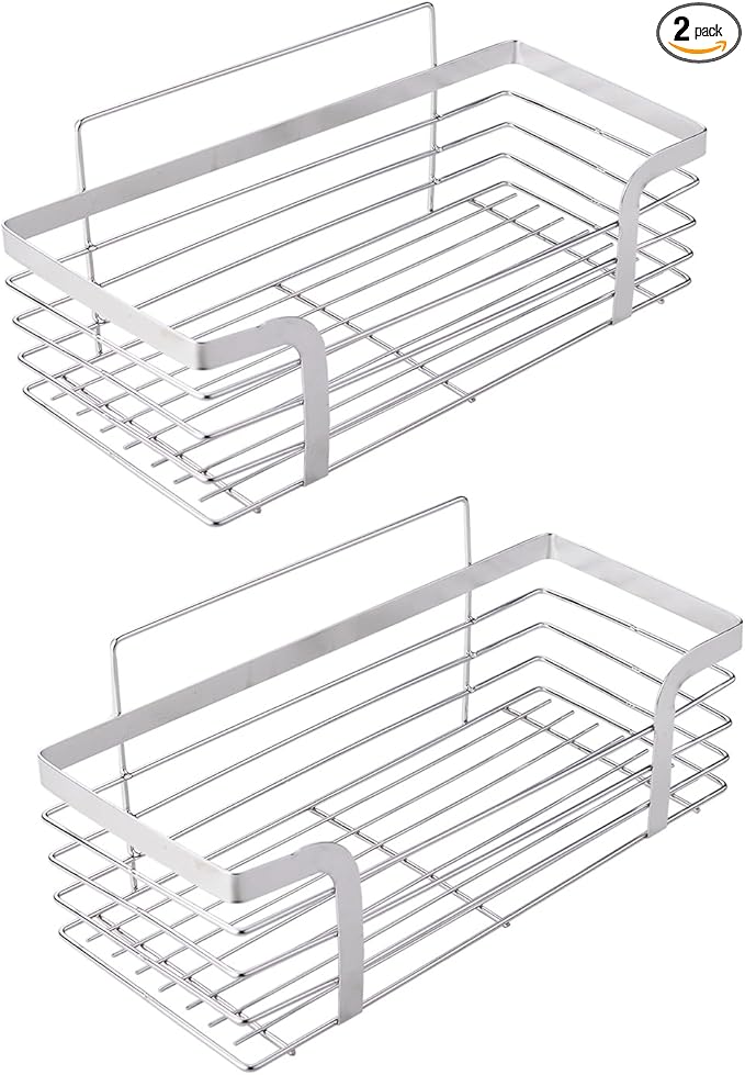 Ibergrif 2 Pack Shower Caddy – Rustproof Adhesive, No Drilling Wall-Mounted Shower Shelf, Large Capacity Durable Stainless Steel, White