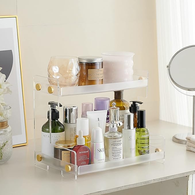 FFK Bathroom Organizer Countertop, 2 Tier Bathroom Counter Organizer Kitchen Spice Rack Cosmetic Organizer,Countertop Storage for Bathroom, Kitchen, Living Room, Bedroom, Dressing Table