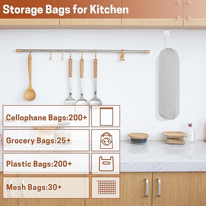 SWISSELITE Reusable Plastic Bag Organizer, Wall Mount Grocery Bag Storage Dispenser, 22x9 IN