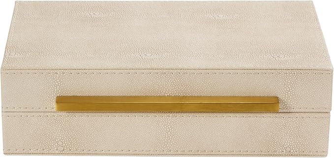 Sagala Ivory Shagreen Decorative Small Box With Gold Handle, Faux Leather Jewelry Storage Boxes For Memory Home Organizer(Ivory-Gold, 1pack)