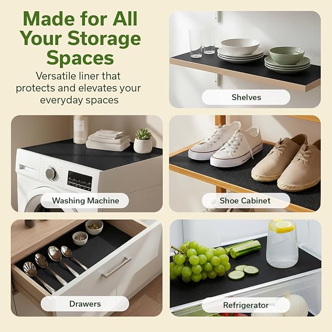 EVALAND Shelf Liners for Kitchen Cabinets Non-Adhesive 12" x 33 FT Black Drawer Liner Non Slip, Washable Cabinet Liner, Waterproof Shelf Liners for Cabinets, Refrigerator Bathroom Pantry - Thickened