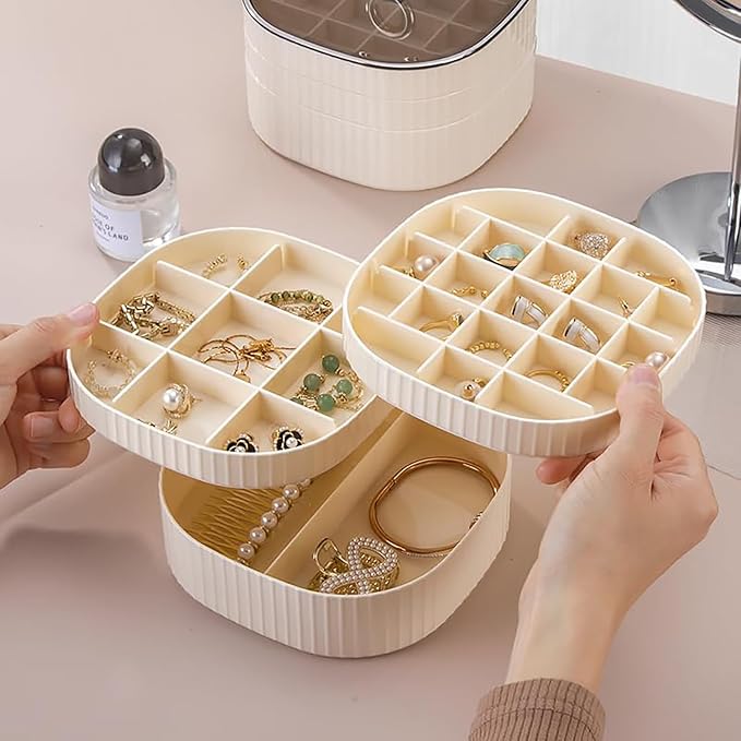 Jewelry Box, 3-Layer Acrylic Jewelry Organizer with Handle, Clear Jewelry Boxes for Women Girls, Make up Organizer, Jewelry Storage Holder (Cream)
