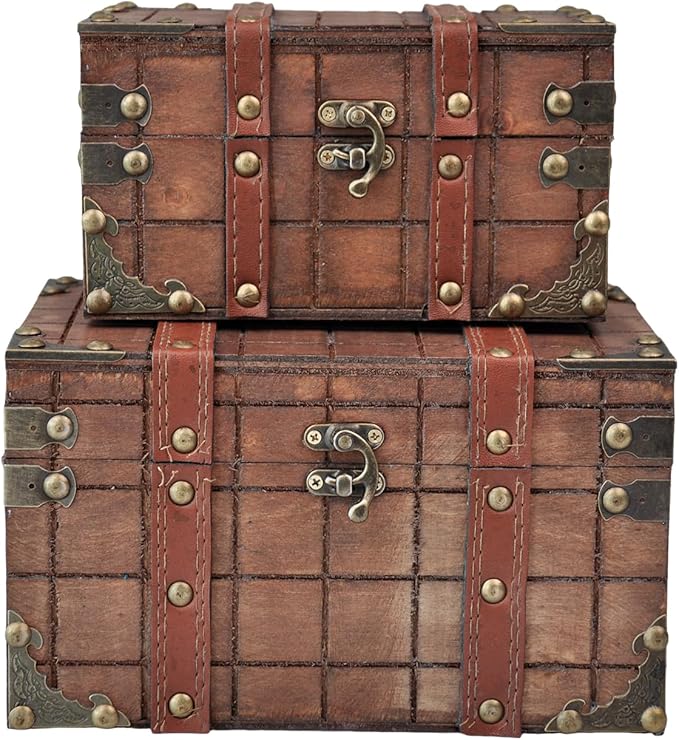 POWER UNICO FLOWER Vintage Treasure Lock Storage Box â Handmade Wooden Decorative Chest, Perfect Keepsake Box for Home DÃ©cor, Jewelry, Trinkets and Gift Storage (331-Brown)