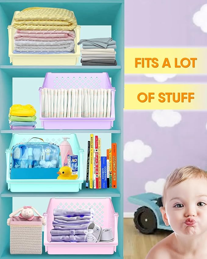 TidyFriend Stackable Storage Bins for Pantry - 8 Pack Stackable Bins for Organizing Food, Kitchen, and Bathroom Essentials (Multi)