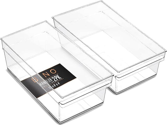 BINO | Plastic Storage Bins, Large - Shallow | THE HANDLER COLLECTION | Multipurpose Organizer Bins | Kitchen Pantry Organizers and Storage | Clear Containers for Organizing Home | Freezer Organizer