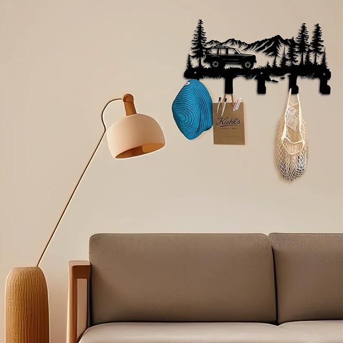 Metal Camper Coat Hooks Wall Art Decoration, Clothes Hangers and Key Holders, Metal Clothes Racks and Backpack Hooks Camper Themed Hooks Decoration for Storage, Living Room, Office, Hallway
