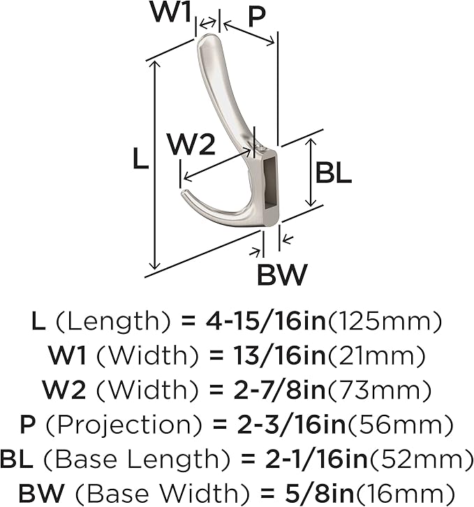 Amerock HBX37013G10 | Finesse Triple Prong Decorative Wall Hook | Satin Nickel Hook for Coats, Hats, Backpacks, Bags | Hooks for Bathroom, Bedroom, Closet, Entryway, Laundry Room, Office