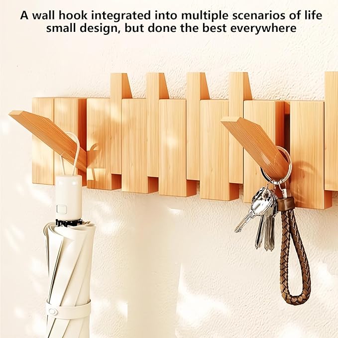 Wall Mounted Coat RackHooks Piano Key Hangers Natural Solid Wood Hanger Non-Woven Fabric Clothes Hangers for Closet, Kitchen, Bedroom, Bathroom, Entryway (Beech, 10 Hooks)