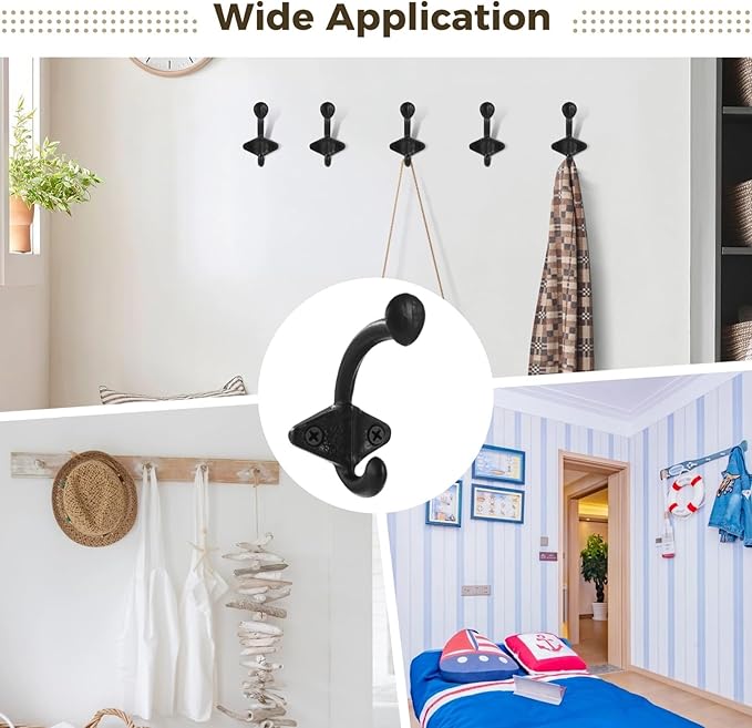 5 PCS Vintage Coat Hooks, Rustic Metal Wall Hooks, Farmhouse Wall Hangers with Screws, Black Iron Hooks for Coats Hats Bags Towels, Entryway Bathroom Kitchen