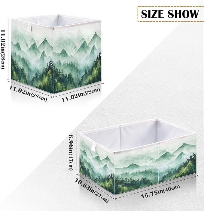 Blueangle Green Mountains Rectangle Storage Bin, 15.8 x 10.6 x 7 in, Large Collapsible Organizer Storage Basket for Home Décor