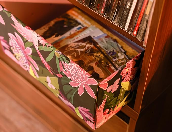 Decorative Storage Box with Lid, Cardboard Paperboard Keepsake box, Green, Foldable, Tropical Floral with Hummingbirds, Photo Storage Box for Memory, Home Decor, Wool Organizer