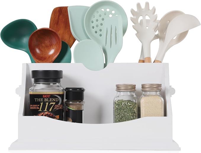 Innovation Kitchen Utensil Holder for Countertop with 4 Compartments, White(Utensil Not Included)