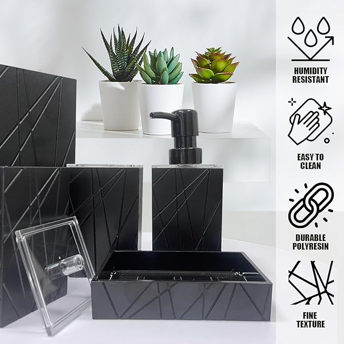 Bathroom Accessory-6Pcs Black Bathroom Accessories Set Includes Soap Dispenser, Toothbrush Holder and Cup, Soap Dish, Toilet Brush and Holder, Qtip Holder