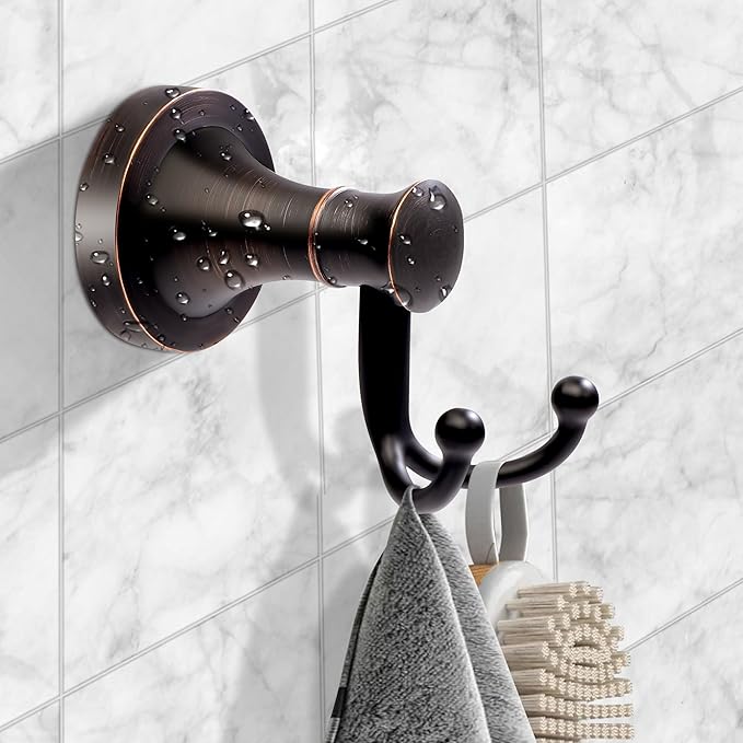 Bronze Towel Hooks, Bathroom Robe Hook Oil Rubbed, Heavy Duty Double Towel Hooks Bath Farmhouse Coat Clothes Hook Wall Mounted Rustic for Bathroom Kitchen Washroom