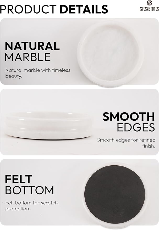 Marble Jewelry Dish 5 Inch Handmade White Jewelry Tray for Vanity Decor - Stone Trinket Dish, Marble Ring Holder, Key & Candle Plate for Entryway Table