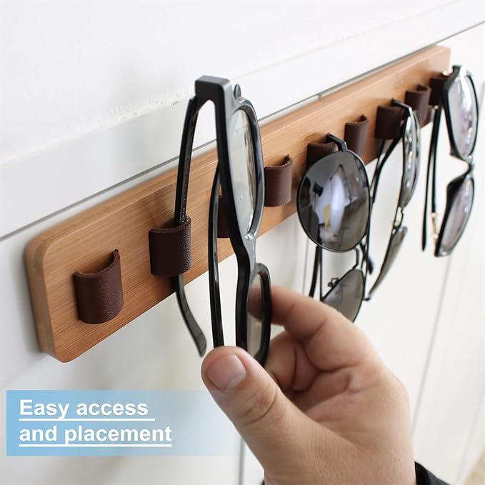 Sunglasses Organizer Wall Mounted Wood Sunglass Holder for Home Glasses Holder/Sunglasses Rack,Home Decor (Wood color-1pcs-long)