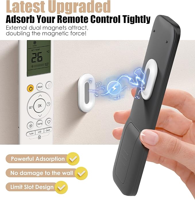 Nearockle 6 Pack Magnetic Remote Control Holder Wall Mount, 2025 Upgraded Smaller & Stronger Magnetic Silicone Remote Control Organizer TV Remote Charger Holder Caddy Back of TV (White)