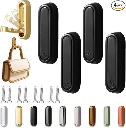 4PCS Folding Wall Hooks, Foldable Coat Hooks Heavy Duty Foldable Hook Bathroom Towel Hooks Robe Hooks Wall Mounted for Bathroom, Closet, Entryway, Pool, and Kitchen (Round-Black)