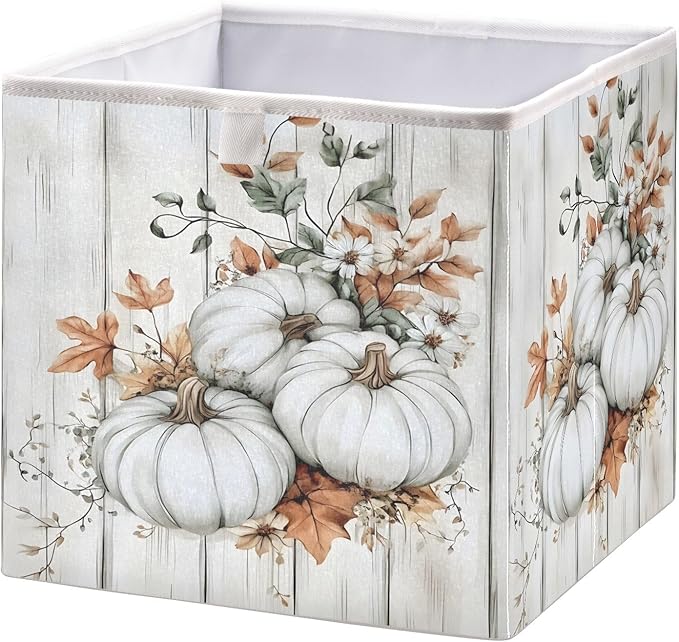 Bolaz White Pumpkin Wood Closet Organizers Storage Cubes Storage Bins Shelf Baskets Containers for Home Room Office,Rectangle
