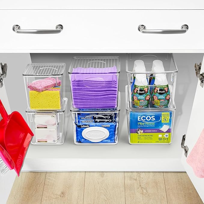 Sorbus Medium Clear Plastic Storage Bins with Lids, Clear Stackable Storage Bins, Laundry Room Organizer Bins, Office, Classroom, Playroom, Bathroom, Laundry Room Organization and Storage (8 Pack)