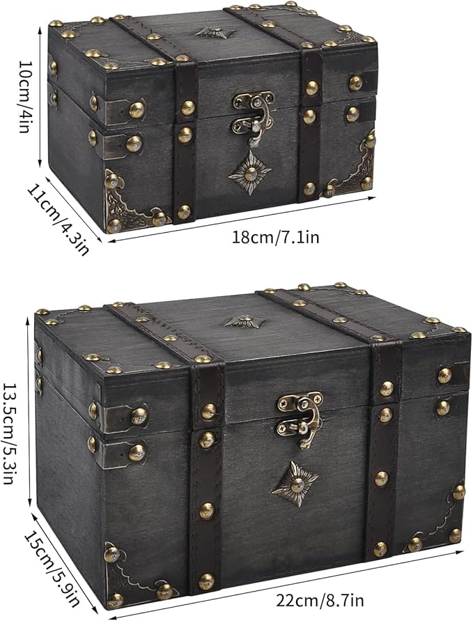 POWER UNICO FLOWER Vintage Treasure Lock Storage Box â Handmade Wooden Decorative Chest, Perfect Keepsake Box for Home DÃ©cor, Jewelry, Trinkets and Gift Storage (301-Combo2)