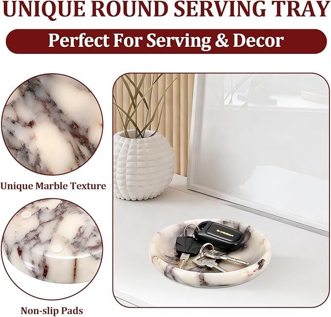Hipiwe Decorative Key Holder for Entryway Table Round Key Bowl Marble Nightstand Organizer for Candle Jewelry Tray for Earrings Necklaces
