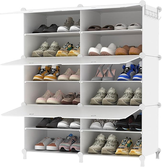 AWTATOS Shoe Rack, 6 Tier Shoe Storage Cabinet with Door, 32 Pair Shoe Organizer Shelves for Closet Hallway Bedroom Entryway, White