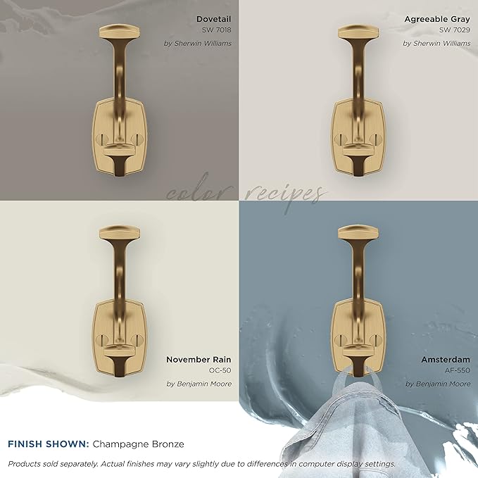 Amerock H37001CZ | Vicinity Double Prong Decorative Wall Hook | Champagne Bronze Hook for Coats, Hats, Backpacks, Bags | Hooks for Bathroom, Bedroom, Closet, Entryway, Laundry Room, Office