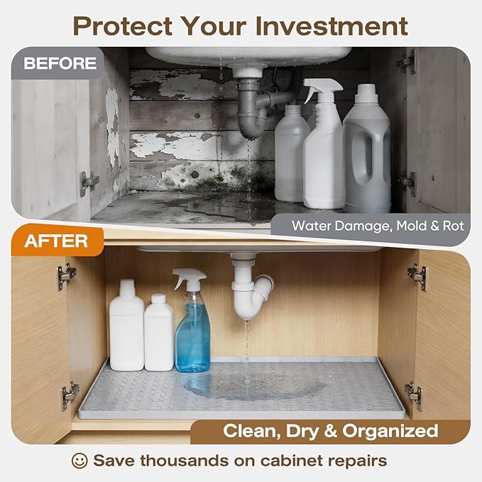 TRZZ Silicone Waterproof Under Sink Mat 22" x 19", Drip Tray and Cabinet Liner for Kitchen and Bathroom, Prevents Water Damage and Organizes Cabinets (Mint Green)