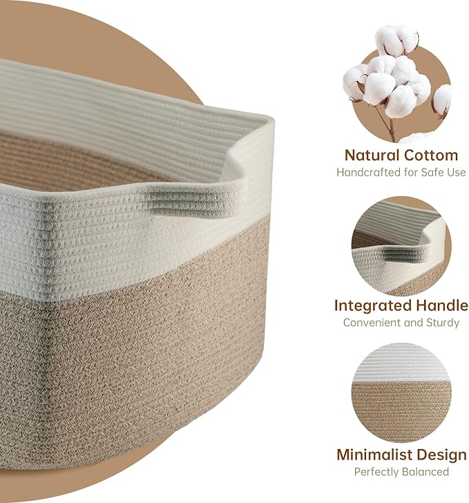 75L Large Cotton Rope Basket 22" x 17" x 12",Large Blanket Basket with Handle,woven baskets for storage,Storage Baskets for Organizing