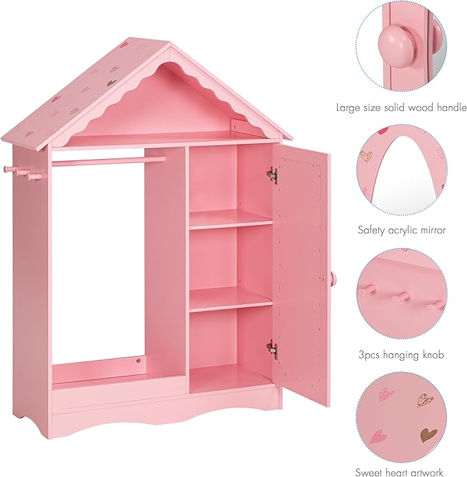 UTEX Kids Dress Up Storage with Mirror, Kids Wardrobe Closet, Dress Up Armoire for Little Girls, Open Hanging Costume Organizer with Storage Cabinet for Kids Room, Playroom | with Mirror, for Little Girls, Open Hanging, Costume Organizer, with Storage ...