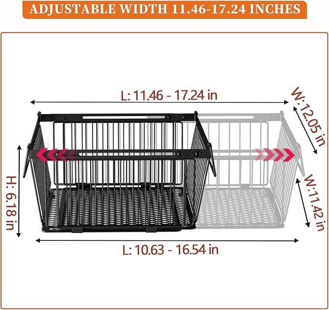 Large Freezer Organizer Bins，Upgraded Bottom Leak-Proof net，6 Pack， Expandable Stackable Chest Freezer Containers with Handle，for Fridge, Deep Freezer, Cabinet, Kitchen, Pantry (Black-6Pack)