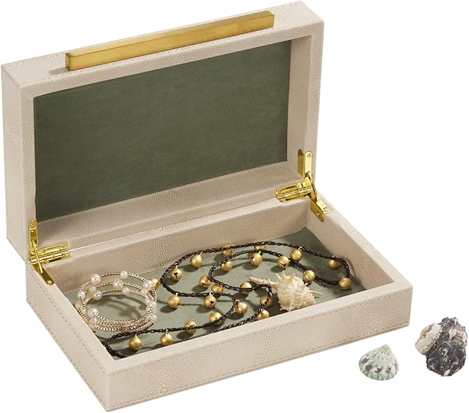 Sagala Ivory Shagreen Decorative Small Box With Gold Handle, Faux Leather Jewelry Storage Boxes For Memory Home Organizer(Ivory-Gold, 1pack)