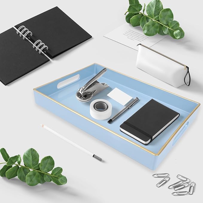 Spsyrine Blue Bathroom Vanity Tray with Handles for Dresser Tops, Countertop, Perfume Decorative Tray, 11.8â * 7.87â *1.37â